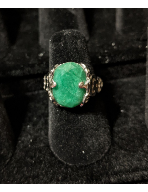 Medieval Ring - 10x14mm Emerald and White Gold - Adjustable