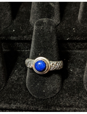 Medieval Ring - 6mm Lapis Lazuli and Silver - Adjustable