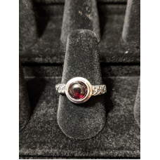 Medieval Ring - 7mm Garnet and Silver - Adjustable