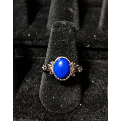 Medieval Ring - 7x9mm Lapis Lazuli and Silver - Adjustable