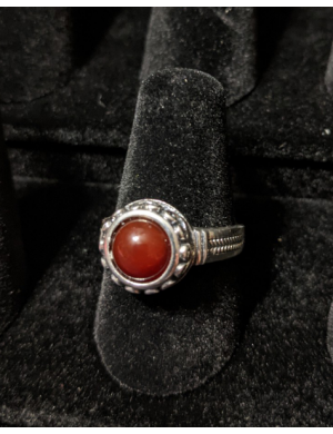 Medieval Ring - 8mm Carnelian and Silver - Adjustable