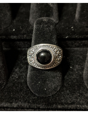 Medieval Ring - 8mm Onyx and Silver - Adjustable
