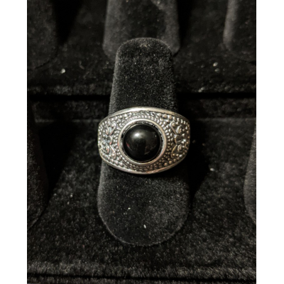 Medieval Ring - 8mm Onyx and Silver - Adjustable