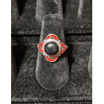 Medieval Ring - 8mm Onyx, Red Enamel and Silver - Adjustable