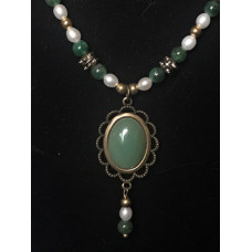 Single Drop Italian Renaissance Necklace - Jade and Pearl