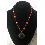 Italian Renaissance Necklace - Red Coral and Jet