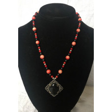 Italian Renaissance Necklace - Red Coral and Jet