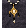 Triple Drop Italian Renaissance Necklace - White Agate and Onyx