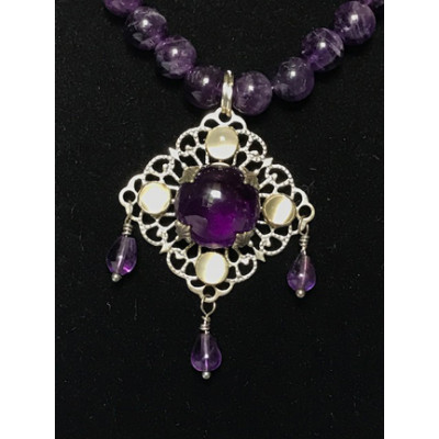 Triple Drop Italian Renaissance Necklace - Amethyst and Moonstone