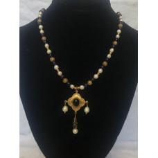 Triple Drop Italian Renaissance Necklace - Amethyst and Pearl