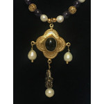 Triple Drop Italian Renaissance Necklace - Amethyst and Pearl