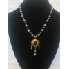 Triple Drop Italian Renaissance Necklace - Blue Chalcedony and Onyx