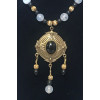 Triple Drop Italian Renaissance Necklace - Blue Chalcedony and Onyx