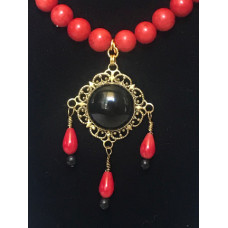 Triple Drop Italian Renaissance Necklace - Red Coral