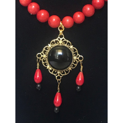 Triple Drop Italian Renaissance Necklace - Red Coral