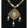 Triple Drop Italian Renaissance Necklace - Jade and Pearl
