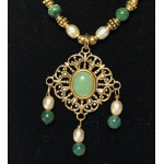 Triple Drop Italian Renaissance Necklace - Jade and Pearl