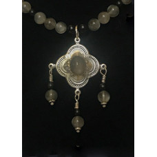 Triple Drop Italian Renaissance Necklace - Grey Moonstone and Onyx