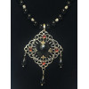 Triple Drop Italian Renaissance Necklace - Onyx and Garnet