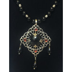 Triple Drop Italian Renaissance Necklace - Onyx and Garnet