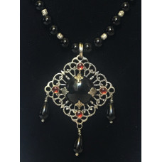 Triple Drop Italian Renaissance Necklace - Onyx and Garnet